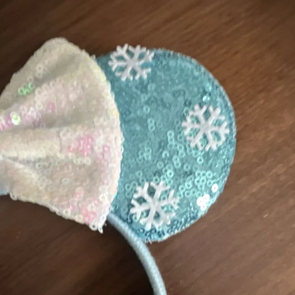 Girls Elsa Frozen Blue/White Sequin Padded Headband w/ Bow Snowflake, One Size